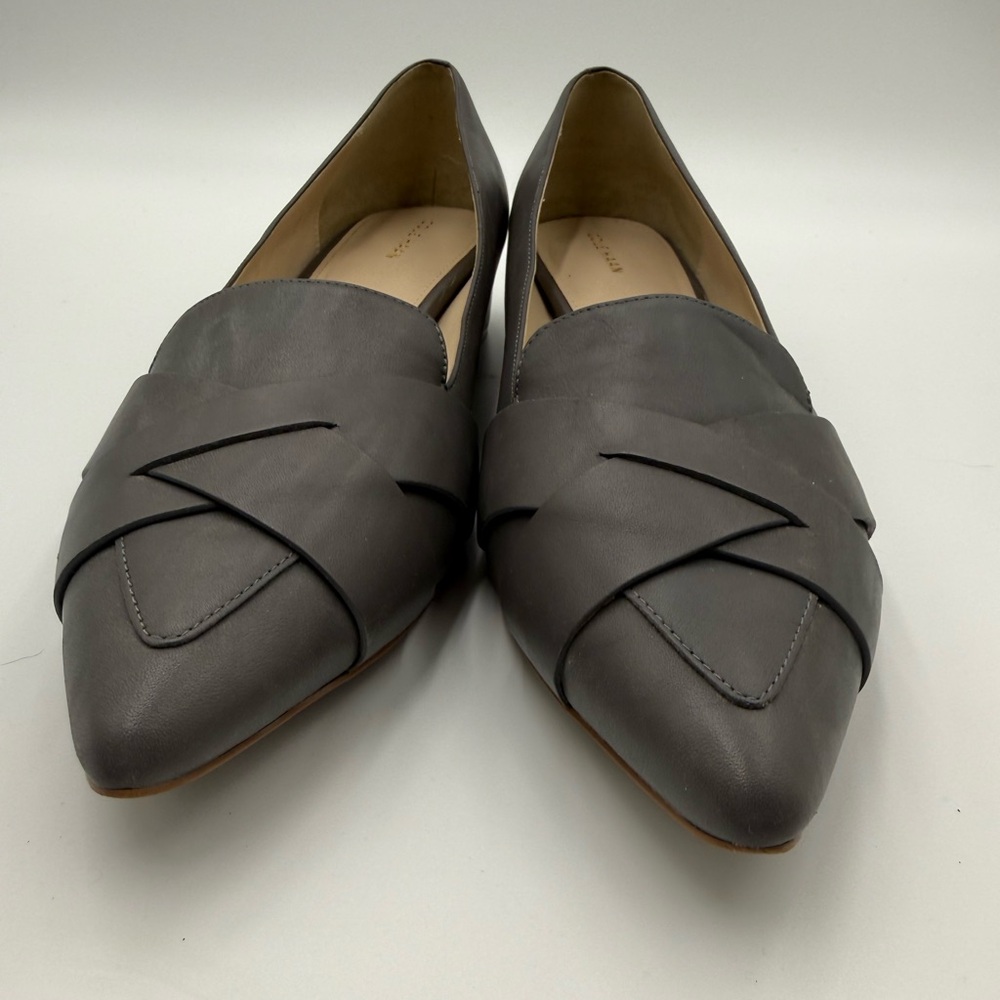 Cole Haan Camila Skimmer Grey/Taupe Leather Pointed Toe Weave Flats Size 11B - Picture 2 of 8
